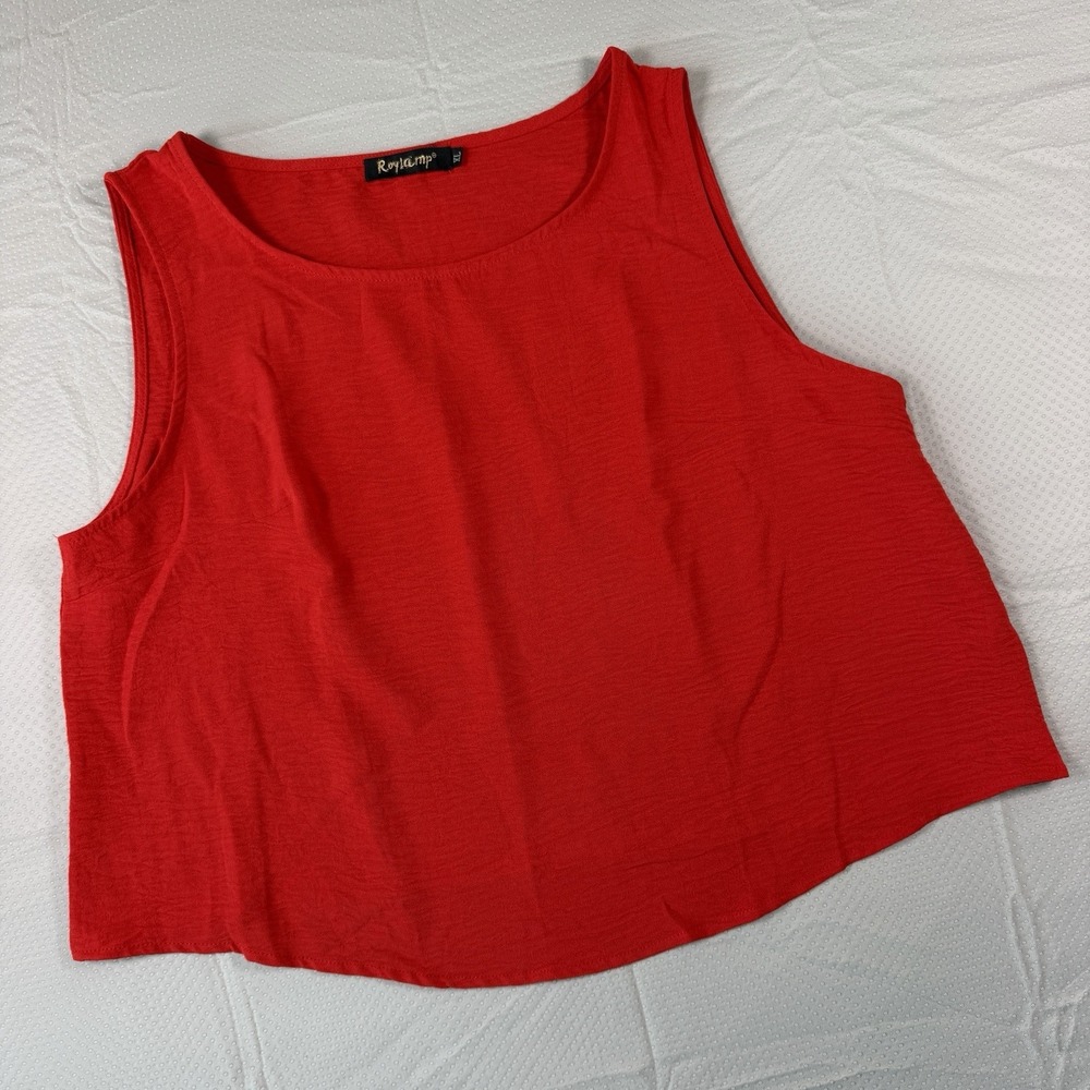 Roylamp Womens Sleeveless Crop Top Tank Red Size L Large Flowy High-Low Hem